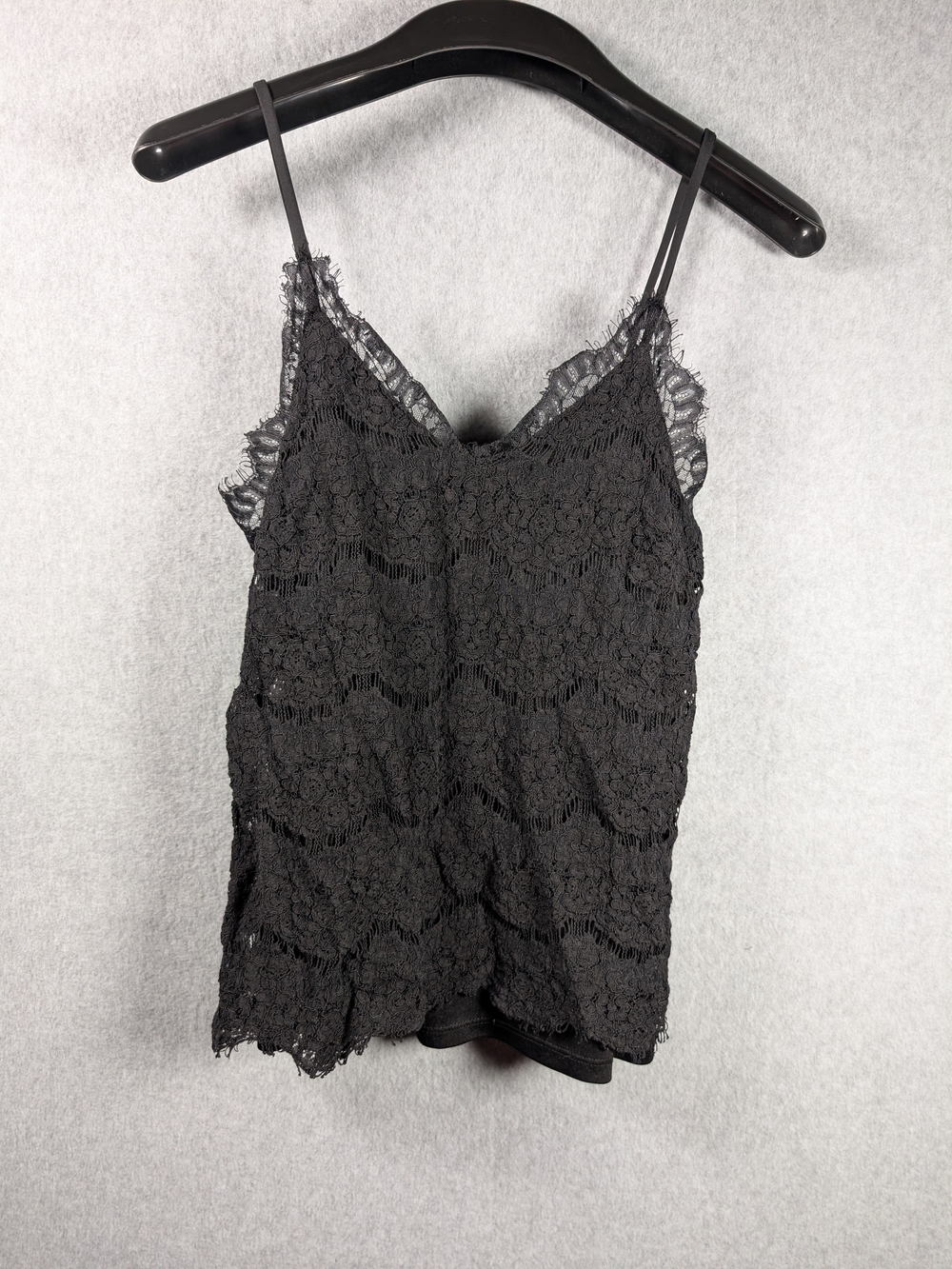Monteau Black Lace Cami with Delicate Scallop Trim